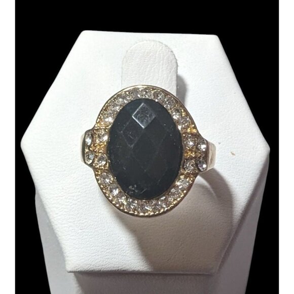 Bold Glam Gold And Black Faceted Gemmed Ring Size 6 - Picture 9 of 12